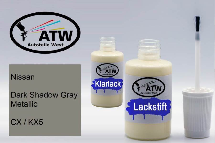 Nissan, Dark Shadow Gray Metallic, CX / KX5: 20ml Lackstift + 20ml Klarlack - Set, von ATW Autoteile West.